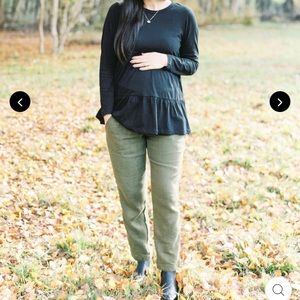 Emme Mama, Every day smocked linen pant in olive, small, fits pre-pregnancy 4-6